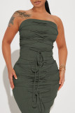 Brick Red Sexy Solid Bandage Patchwork Strapless Sleeveless Two Pieces