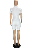 Pink Casual Letter Print Basic Zipper Collar Skinny Romper