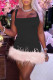 Black Sexy Solid Patchwork Feathers Square Collar Pencil Skirt Dresses