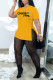 Yellow Sexy Print Patchwork Slit O Neck Short Sleeve Two Pieces