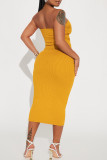 Brick Red Sexy Solid Bandage Patchwork Strapless Sleeveless Two Pieces