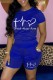 Blue Casual Print Basic O Neck Short Sleeve Two Pieces