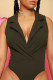 Black Sexy Solid Patchwork Turn-back Collar Regular Bodysuits