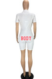 Red Casual Sportswear Print Patchwork Zipper Collar Skinny Rompers