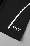 Black Casual Sportswear Letter Patchwork O Neck Sleeveless Two Pieces