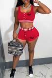 Red Street Print Letter U Neck Sleeveless Two Pieces