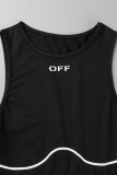 Black Casual Sportswear Letter Patchwork O Neck Sleeveless Two Pieces