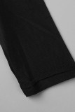 Black Sexy Solid Patchwork See-through O Neck Skinny Jumpsuits