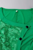Red Casual Solid Patchwork O Neck Three Quarter Two Pieces