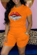 Orange Casual Lips Printed Basic O Neck Short Sleeve Two Pieces