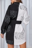 Leopard Print Casual Print Patchwork Turndown Collar Shirt Dress Dresses