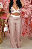 Light Coffee Sexy Solid Patchwork Spaghetti Strap Sleeveless Two Pieces