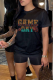 Black Casual Vintage Print Letter O Neck T-Shirts