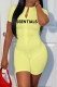 Yellow Casual Letter Print Basic Zipper Collar Skinny Romper
