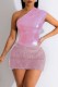 Pink Sexy Casual Solid Patchwork Oblique Collar Sleeveless Dress Dresses
