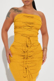 Brick Red Sexy Solid Bandage Patchwork Strapless Sleeveless Two Pieces