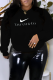 Black Street Simplicity Print Patchwork Letter O Neck Tops