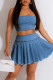 Blue Sexy Solid Patchwork Spaghetti Strap Two Pieces