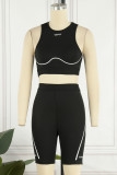 Black Casual Sportswear Letter Patchwork O Neck Sleeveless Two Pieces