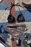 Gold Sexy Solid Bandage Backless Swimwears (With Paddings)