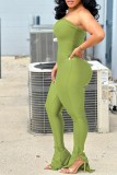 Blue Gray Sexy Casual Solid Backless Slit Strapless Skinny Jumpsuits