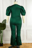Purple Casual Elegant Solid Patchwork Square Collar Plus Size Jumpsuits