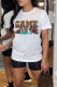 White Casual Vintage Print Letter O Neck T-Shirts