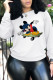 White Casual Cute Character Patchwork O Neck Tops