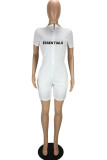 Pink Casual Letter Print Basic Zipper Collar Skinny Romper