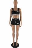 Red Street Print Letter U Neck Sleeveless Two Pieces