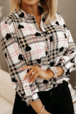 Khaki Casual Print Patchwork Shirt Collar Tops