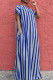 Blue Casual Striped Print Patchwork Backless O Neck Straight Dresses