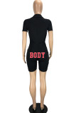 Red Casual Sportswear Print Patchwork Zipper Collar Skinny Rompers