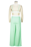 Light Coffee Sexy Solid Patchwork Spaghetti Strap Sleeveless Two Pieces