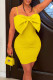 Yellow Sexy Solid Patchwork With Bow Spaghetti Strap Pencil Skirt Dresses