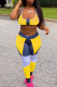 Yellow Casual Sportswear Print Patchwork U Neck Sleeveless Two Pieces