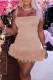 Pink Sexy Solid Patchwork Feathers Square Collar Pencil Skirt Dresses