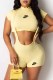 Yellow Street Print Letter O Neck Short Sleeve Two Pieces