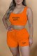Orange Casual Print Letter U Neck Sleeveless Two Pieces