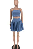 Blue Sexy Solid Patchwork Spaghetti Strap Two Pieces