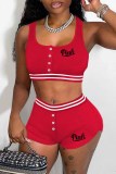 Red Street Print Letter U Neck Sleeveless Two Pieces