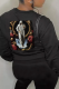 Black Casual Street Print Patchwork O Neck Tops