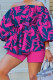 Rose Red Casual Street Print Bandage Patchwork Off the Shoulder Three Quarter Two Pieces