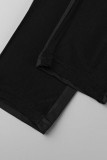 Black Sexy Solid Patchwork See-through O Neck Skinny Jumpsuits