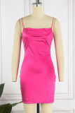Rose Red Sexy Solid Backless Spaghetti Strap Sleeveless Dress Dresses