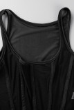 Red Sexy Solid See-through Backless U Neck Sleeveless Two Pieces