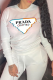 White Casual Street Print Patchwork Letter O Neck Tops