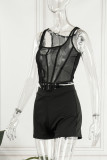 Red Sexy Solid See-through Backless U Neck Sleeveless Two Pieces