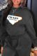 Black Casual Street Print Patchwork Letter O Neck Tops