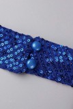 Blue Sexy Solid Sequins Backless Halter Regular Jumpsuits